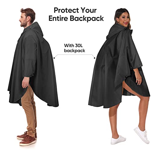 PTEROMY Hooded Rain Poncho for Adult with Pocket and Zipper, Waterproof Lightweight Raincoat for Men and Women - color: Green Digi Camo