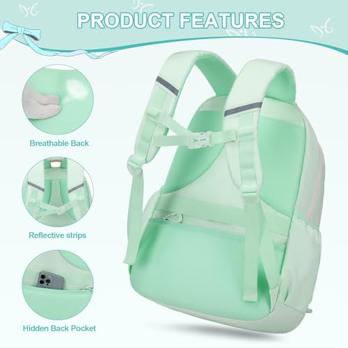 DIGOBAY Backpack for Girls, 3PCS Girls Backpack for School with Lunch Bag Pencil Case, Cute Kids Teens Bookbag for Kindergarten Elementary Preschool Middle School (Green) - color: Green