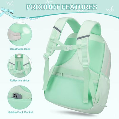 DIGOBAY Backpack for Girls, 3PCS Girls Backpack for School with Lunch Bag Pencil Case, Cute Kids Teens Bookbag for Kindergarten Elementary Preschool Middle School (Green) - color: Green