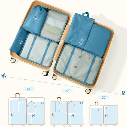 9 Set Packing Cubes for Travel Essentials - Lightweight Carry-On Luggage Organizer Bags with Shoe, Clothes & Laundry Bags for Airplane, Family & Business Travel, Lake blue - color: Lake blue