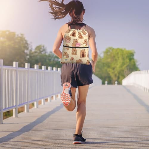 Capybara Drawstring Bags, Outdoor Sport Sackpack Cinch String Bag, Cute Polka Dot Drawstring Backpack, Waterproof Gym Cinch Sackpack, Capybara Player Gift for Women - color: Capybara