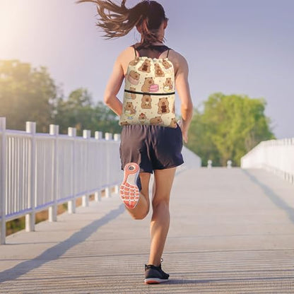 Capybara Drawstring Bags, Outdoor Sport Sackpack Cinch String Bag, Cute Polka Dot Drawstring Backpack, Waterproof Gym Cinch Sackpack, Capybara Player Gift for Women - color: Capybara
