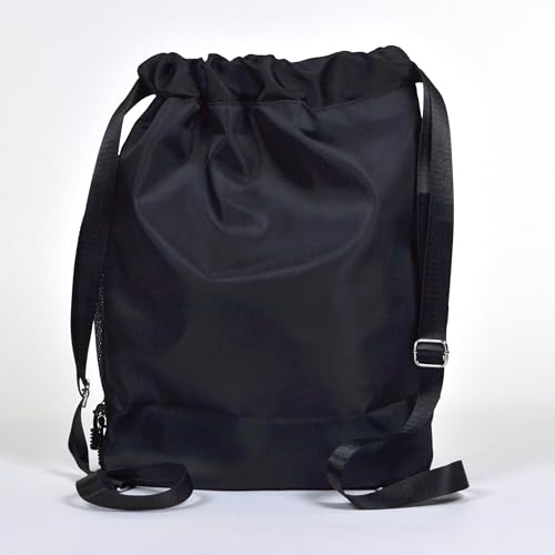Nupouch Drawstring Backpack: Lightweight, Water-Resistant, Reflective Gym Bag w/Shoe Compartment for Travel, Hiking, Sports - color: Black