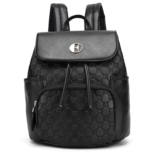 ELLE Compass 10L Vegan Leather Monogram Mini Backpack | Black - color: Black