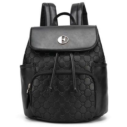 ELLE Compass 10L Vegan Leather Monogram Mini Backpack | Black - color: Black