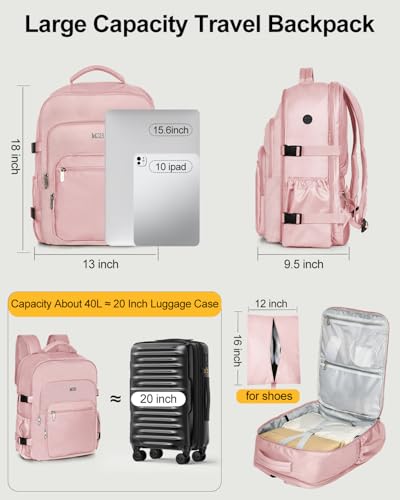 Travel Backpack for Women & Men, Carry On Personal Item Bag Flight Approved, Large Waterproof Laptop Backpack for Travel, Overnight, College & Commuting Pink - color: Pink