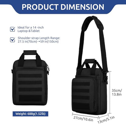 Tactical Messenger Bag, Laptop Briefcase MOLLE Shoulder Pack Handbag - color: Black