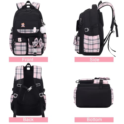 ACESAK Girls Backpack - 3PCS Backpack for Girls Cute School Backpacks for Girls Kindergarten Elementary Preschool Middle Kids School Bags with Lunch Box Pencil Case Set (Black) - color: Black