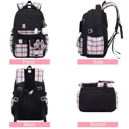ACESAK Girls Backpack - 3PCS Backpack for Girls Cute School Backpacks for Girls Kindergarten Elementary Preschool Middle Kids School Bags with Lunch Box Pencil Case Set (Black) - color: Black
