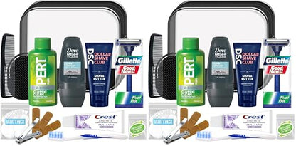 Convenience Kits International Men’s Super Deluxe, 16-Piece Kit with Travel Size TSA Compliant Essentials in Reusable Zippered Toiletry Bag (Pack of 2) - size: Large (Pack of 2)