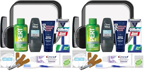 Convenience Kits International Men’s Super Deluxe, 16-Piece Kit with Travel Size TSA Compliant Essentials in Reusable Zippered Toiletry Bag (Pack of 2) - size: Large (Pack of 2)