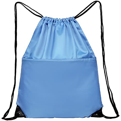 Drawstring Backpack Sports Water Resistant String Bag Sport Gym Sackpack for Women Men Large with Zipper, Baby Blue - color: Baby Blue