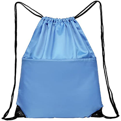 Drawstring Backpack Sports Water Resistant String Bag Sport Gym Sackpack for Women Men Large with Zipper, Baby Blue - color: Baby Blue