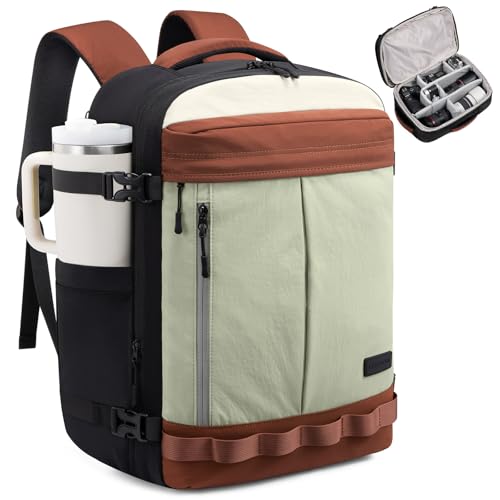 LOVEVOOK Camera Bag Backpack for Photographers, Professional DSLR, SLR & Mirrorless Camera Case, Carry On Personal Item Bags for Women Men, TSA 40L Travel Essentials Compatible with Canon/Nikon/Sony - color: Light Green-brown-beige, size: 40L Expandable C