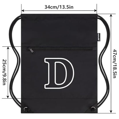 HOLYLUCK Drawstring Bags Initial Backpack Sackpack Cinch Bags for Sports, Gym, Travel, Beach (Black-D) - color: Black-d