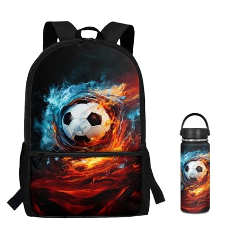 ZOUTAIRONG Backpack for School Mini Thermos School Bags for Boys Girls 7-10/10-12/12-16, Blue Orange Flame Design Fashion Casual Backpack with Side Pockets - color: Blue Orange Flame
