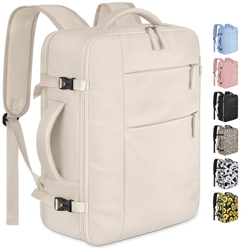 Capolo Travel Backpack for Women Men Waterproof Laptop Backpack Airlines Approved Carry On Backpack Bag Computer Bookbag for Business, Work, Traveling Fits 17 Inch Laptop(Beige) - color: Beige, size: 17 Inch