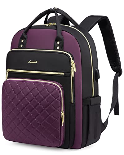 LOVEVOOK Laptop Backpack Purse for Women, 15.6" Laptop Bag for Travel with USB Port, Water Resistant Lightweight Daypacks for College Work Business, Nurse Teacher Computer Bags, Purple Black - color: D-black-purple, size: 15.6-Inch