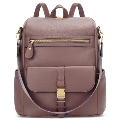 KKXIU Backpack Purse for Women - PU Leather Ladies Backpack for Daily with Anti-Theft Lock Pocket, Small Daypack with Luggage Strap & Water Bottle Pockets (Dark Pink) - color: Dark Pink