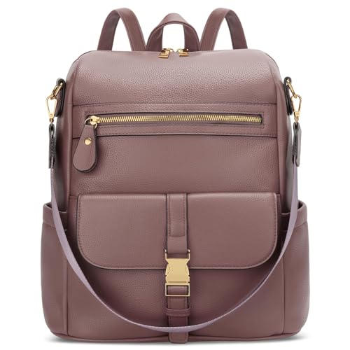 KKXIU Backpack Purse for Women - PU Leather Ladies Backpack for Daily with Anti-Theft Lock Pocket, Small Daypack with Luggage Strap & Water Bottle Pockets (Dark Pink) - color: Dark Pink