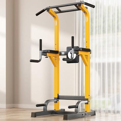 SogesPower Power Tower Pull Up Dip Stand Multi-Function Adjustable Height Workout Equipment Dip Station Fitness Strength Training for Home Gym 330LBS - color: Yellow