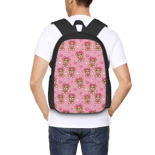 Ergonomic Padded Backpack Cute Bear Bow Pink, Anti Theft Spacious Travel Daypack Sturdy Polyester Bag for Commute Gym Outdoor Leisure Use - color: Design (875)