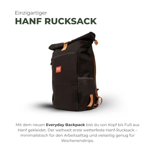 8000Kicks Everyday Hemp Backpack - Lightweight and Weatherproof Backpack for Work and Travel with Anti-theft pocket and Spacious Interior (Black) - color: Black