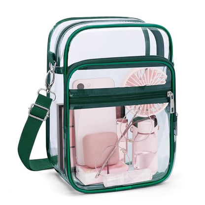 Blvornl Clear Crossbody Bag with Adjustable Shoulder Strap, Stadium Approved PVC Purse Bag, Messenger Bag - color: Green, size: Large