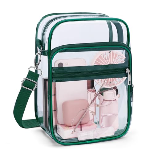 Blvornl Clear Crossbody Bag with Adjustable Shoulder Strap, Stadium Approved PVC Purse Bag, Messenger Bag - color: Green, size: Large