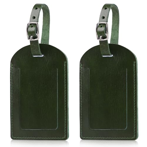 Ringsun Genuine Leather Luggage Tag for Suitcases ID Tags Bag Tags for Luggage (2 Pack) - color: 2 Pack-bright Green