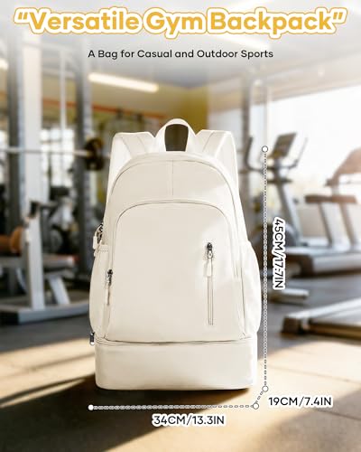 Gym Backpack for Women Men,Waterproof Gym Backpack with Shoe Compartment,Lightweight Sports Gym Bag Casual Daypack,Beige - color: B-beige