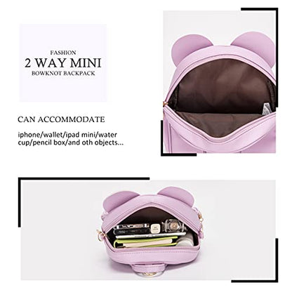 KL928 Girls Mini Backpack Bowknot Polka Dot Cute Small Daypacks Convertible Shoulder Bag Purse for Women - color: L.purple