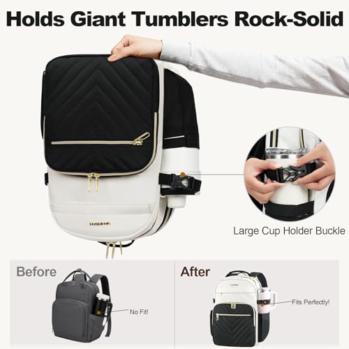 VANKEAN Laptop Backpack for Women (Beige-Black, 18 Inch) - color: Beige-black, size: 18 Inch