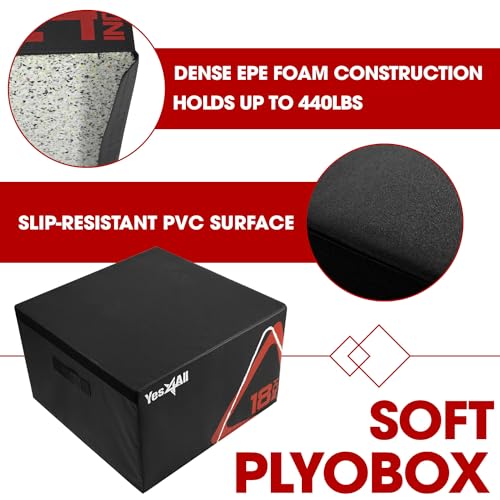 Yes4All Adjustable Soft Plyo Box, Jumping Trainer - For Plyometric Exercises and Conditioning, Multiple Height Variations - color: C. Black - 18"