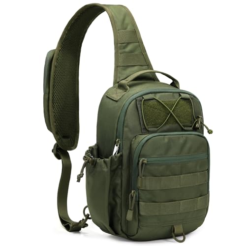 HALOVIE Anti-theft Tactical Sling Bag RFID ArmyGreen Military Shoulder Bag with Phone Pack EDC Molle Crossbody Bag for men - color: Armygreen