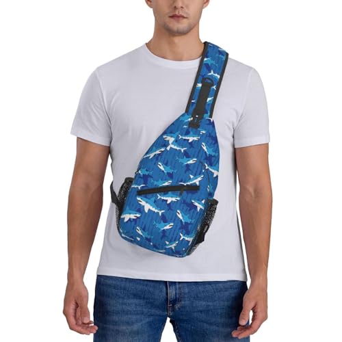 Blue cartoon Sharks Outdoor Crossbody Shoulder Bag For Unisex Young Adult Hiking Bicycling - color: 19