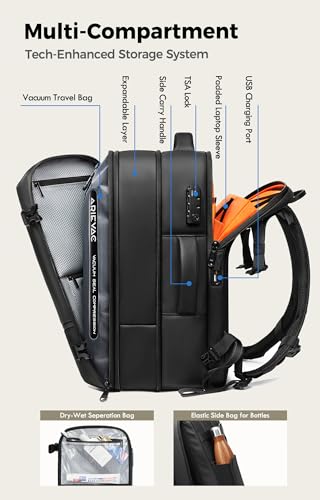 IKYWT 80L Vacuum Seal Travel Backpack with Compression System | Expandable, 5kPa High Power Pump, 17” Laptop Compartment, TSA Lock, Water-Resistant