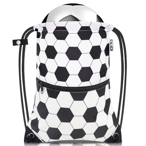 draw string back bag, Large Gym Sports string backpack for men and women with front zipper pocket(football pattern) - color: Soccer, style: Drawstring With Front Pocket