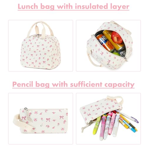 Bluboon Teen Girls School Backpack Kids Bookbag Set with Lunch Box Pencil Case Travel Laptop Backpack Casual Daypacks (Beige bow tie) - color: Beige Bow Tie