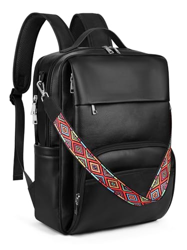 SYTRAH Leather Laptop Backpack for Women, 15.6 inch Computer Daypack Black | Faux Leather Laptop Backpack: Dedicated 15.6" Laptop Compartment, 9-Pocket Organizer, Breathable Mesh Strap, Work & Travel - color: Purse Black