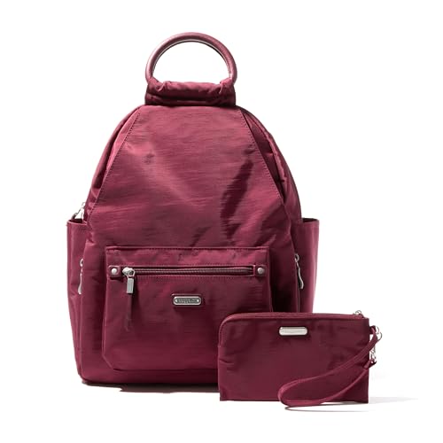 Baggallini All Day Backpack with RFID Phone Wristlet - Lightweight Travel Backpack for Women - color: Dark Cherry
