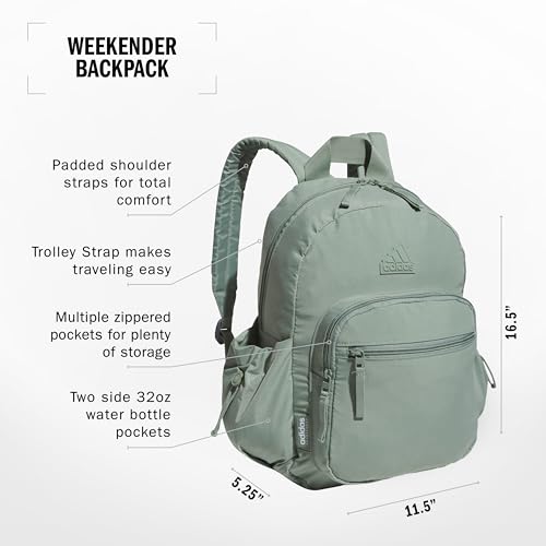 adidas Weekender Backpack – Small Lightweight Everyday Bag, 19L, Silver Green/1, OSFA - color: Silver Green/1