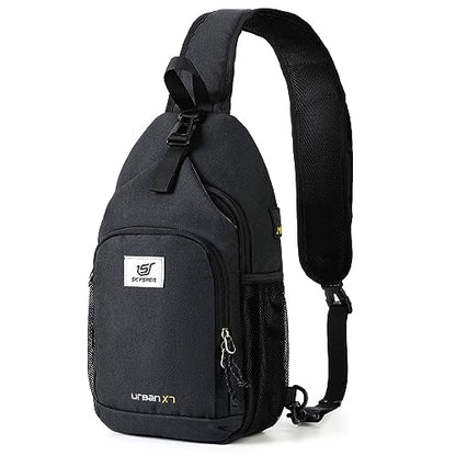 SKYSPER Sling Bag RFID Crossbody Sling Backpack Cross Body Shoulder Bag Travel Hiking Daypack for Women Men(Black) - color: Black