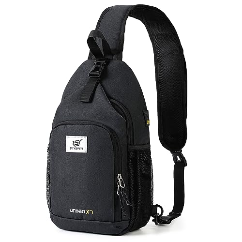 SKYSPER Sling Bag RFID Crossbody Sling Backpack Cross Body Shoulder Bag Travel Hiking Daypack for Women Men(Black) - color: Black