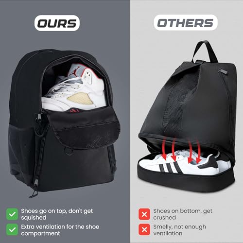 Soccer & Basketball Sports Bag with Ball Pump - Basketball Backpack with Separate Ball & Shoes Holder Compartment, Soccer Basketball Football & Volleyball Bag with Large Capacity - color: Black