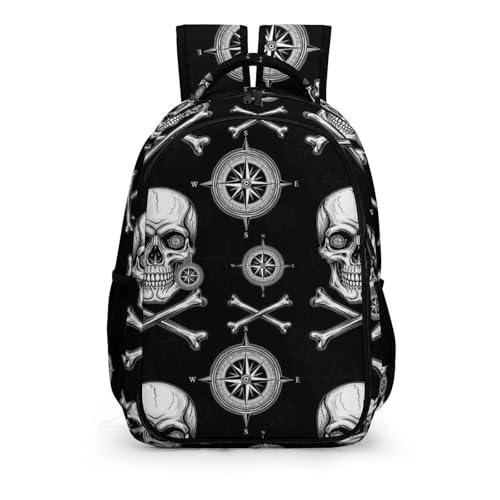 Laptop Backpack 3D Pirate Skull Black, Sturdy Water Resistant College Bookbag with Water Bottle Pockets for Business Travel Commute - color: Pattern (333)