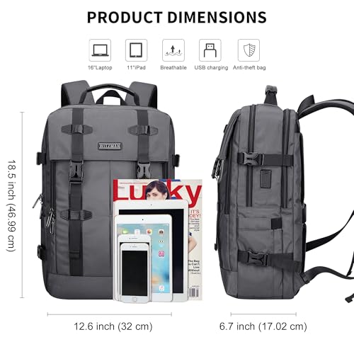 WITZMAN Travel Laptop Backpack for Men Fit 16 inch Computer Carry-on Airline Approved with USB Charging Port(B716 Silvery Grey) - color: Silvery Grey