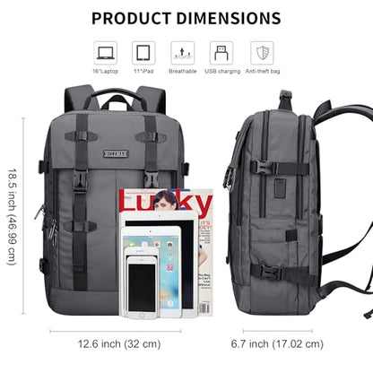 WITZMAN Travel Laptop Backpack for Men Fit 16 inch Computer Carry-on Airline Approved with USB Charging Port(B716 Silvery Grey) - color: Silvery Grey