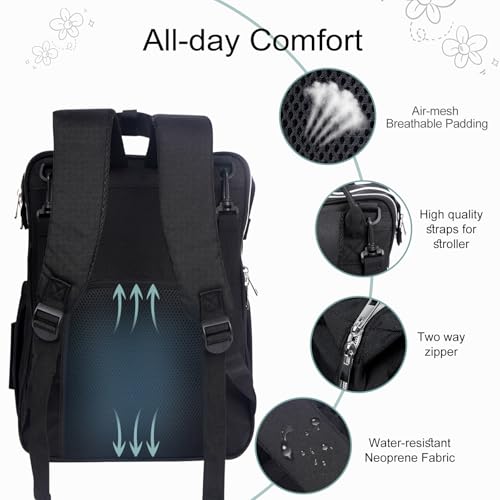 Diaper Bag with Changing Pad, Large Baby Bags Backpack with Stroller Straps & Insulated Pockets, Multifunction Waterproof Travel Diapers Back pack for Women & Man, Black - color: Black