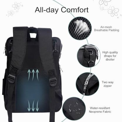 Diaper Bag with Changing Pad, Large Baby Bags Backpack with Stroller Straps & Insulated Pockets, Multifunction Waterproof Travel Diapers Back pack for Women & Man, Black - color: Black